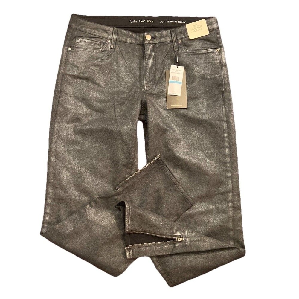 Calvin Klein Jeans Skinny Size 31 Ankle Zip Black Metallic